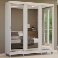 Guarda-Roupa Casal com Pés 3 Portas de Correr de Espelho Branco Reno Madesa
