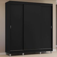 Guarda-Roupa Casal com Pés 3 Portas de Correr Preto Reno Madesa