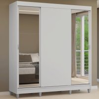 Guarda-Roupa Casal com Pés 3 Portas de Correr com Espelhos Branco Reno Madesa