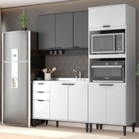 Armário de Cozinha Completa Miami Slim  Carraro Branco com Cinza Titânio