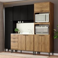 Armário de Cozinha Completa Miami Energy Carraro Preto Touch com Freijó