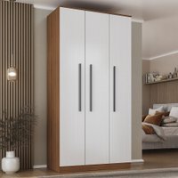 Guarda-Roupa Solteiro Lugano 3 Portas 2 Gavetas Nogal/Branco - Hecol Móveis