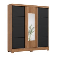 Guarda Roupas Casal 3 Portas de Correr com Espelho Ripado 2 Gavetas Lotus