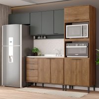 Armário de Cozinha Completa Miami Edge Carraro Freijó com Cinza Titânio