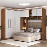 Guarda-Roupa Casal Modulado Lugano 8 Portas 3 Gavetas Nogal/Branco - Hecol Móveis
