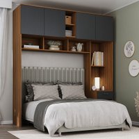 Guarda-Roupa Solteiro Modulado Ponte Lugano 4 Portas 1 Gaveta Nogal/Grafite - Hecol Móveis
