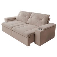 Sofá Retrátil e Reclinável 3 Lugares 2,12m c/ Porta Copos Entrada USB Veludo San Diego Sofá Retrátil e Reclinável 3 Lugares 2,12m c/ Porta Copos Entrada USB Veludo San Diego