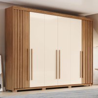 Guarda Roupas Casal Ripado 6 Portas 4 Gavetas Íris - Madeirado/Off White