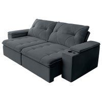 Sofá Retrátil e Reclinável 3 Lugares 2,12m c/ Porta Copos Entrada USB Veludo San Diego - Cinza Sofá Retrátil e Reclinável 3 Lugares 2,12m c/ Porta Copos Entrada USB Veludo San Diego - Cinza