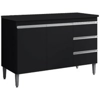 Balcao Com Tampo 2 PT 3 G 100 cm Andreia Preto REAJL Moveis