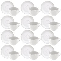 Kit 12 Xícaras de Chá Café com Pires Porcelana 185ml Tramont