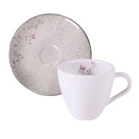 Xícara e Pires Chá Café 95ml Tramontina Floralis Porcelana