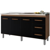 Balcao Para Pia 3P 3G 160 cm Emily Savana Preto Mobbs