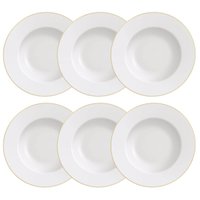 Jogo 6 Pratos Rasos Branco com Borda Dourada Porcelana 28cm Jantar Tramontina Elisa