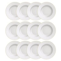12 Pratos Sobremesa Branco Borda Dourada Porcelana 21cm Filetado Elisa Tramontina