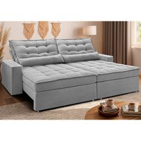 Sofá Retrátil e Reclinável 2,52m Molas Ensacadas Belle Boucle Cinza Claro Cama inBox