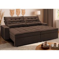 Sofá Retrátil e Reclinável 2,32m Molas Ensacadas Belle Boucle Marrom Cama inBox