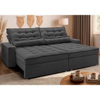 Sofá Retrátil e Reclinável 2,52m Molas Ensacadas Belle Boucle Cinza Escuro Cama inBox