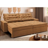 Sofá Retrátil e Reclinável 2,12m Molas Ensacadas Belle Boucle Caramelo Cama inBox