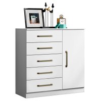 Comoda 5 Gavetas 1 Porta 91 cm Milao Branco ARMoveis