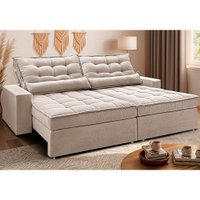 Sofá Retrátil e Reclinável 2,92m Molas Ensacadas Belle Boucle Bege Claro Cama inBox