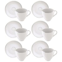 Jogo 6 Xícaras de Café com Pires Porcelana 100ml Tramontina Atena Branca Mesa Posta Chá