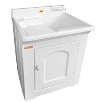 Gabinete Tanque de Lavar Roupas Branco 50L em Fibra Lavanderia Área de Serviço Calçados