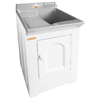 Tanque de Lavar Roupas 38L de Fibra com Gabinete Lavanderia Área de Serviço Stilofibras Cinza
