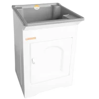 Gabinete Tanque de Lavar Roupas 22L Pequeno para Lavanderia com Esfregadeira Cinza Stilofibra