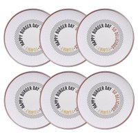 6 Pratos Hambúrguer Lanche Chicago Porcelana Decorada 25cm Mesa Posta Tramontina