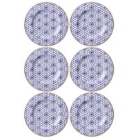 Jogo 6 Pratos de Sobremesa Tramontina Abstratta em Porcelana Decorada 21cm Servir Doce Torta