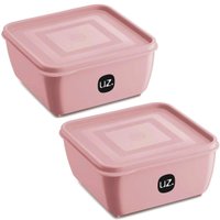 Kit 2 Potes Plásticos UZ Rosa Quadrado Multiuso 1,5L com Tampa Premium Alimentos