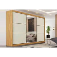 Guarda Roupa Casal Bragança 3 Portas de Coorer (1 c/ Espelho) e 6 Gavetas Off White/Peroba - Europa