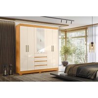 Guarda Roupa Casal 6 Portas (2 c/ Espelho) e 4 Gavetas Ópera Cinamon/Off White - Demóbile