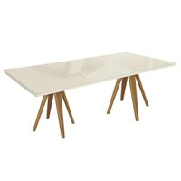 Mesa de Sala Jantar Duna Madeira Maciça c/ Tampo Madeirado c/ Vidro 200x100cm Carvalho/Off White - Kappesberg