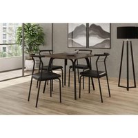 Sala de Jantar Completa 1569 Aço c/ Tampo Madeirado 90x90cm e 4 Cadeiras 1708 Preto/Legno - Preto - Carraro