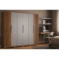 Guarda Roupa Casal 6 Portas (2 Ripadas) e 6 Gavetas c/ Pés Atrice Nogueira Touch/Nude Prime - Demóbile
