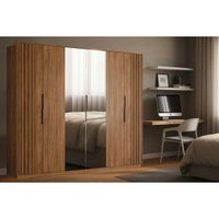 Guarda Roupa Casal 6 Portas (2 Ripadas e 2 c/ Espelho) e 6 Gavetas Atrice Nogueira Touch - Demóbile