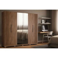 Guarda Roupa Casal 6 Portas (2 Ripadas e 2 c/ Espelho) e 6 Gavetas c/ Pés Atrice Nogueira Touch - Demóbile