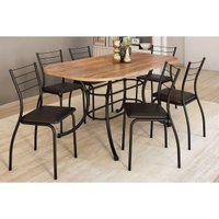 Sala de Jantar Completa 1547 Aço c/ Tampo Madeirado 160x90cm e 6 Cadeiras 1700 Preto/Freijo - Corano Preto - Carraro