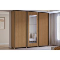 Guarda Roupa Casal 3 Portas de Correr (1 c/ Espelho) e 4 Gavetas c/ Pés CB01T582 Canela - Kappesberg