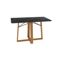 Mesa de Sala Jantar Elma Premium Madeira Maciça c/ Tampo Madeirado c/ Vidro 160x90cm Carvalho/Preto Fosco - Kappesberg