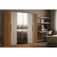 Guarda Roupa Casal 6 Portas (2 Ripadas e 2 c/ Espelho) e 6 Gavetas Atrice Nogueira Touch/Nude Prime - Demóbile