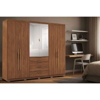 Guarda Roupa Casal 6 Portas (2 c/ Espelho) e 4 Gavetas c/ Pés Giardino Nogueira Touch - Demóbile