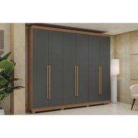 Guarda Roupa Casal 6 Portas e 3 Gavetas c/ Pés CB03T580 Canela/Grafite - Kappesberg
