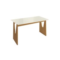 Mesa de Sala Jantar Mila Premium Madeira Maciça c/ Tampo Madeirado c/ Vidro 120x80cm Carvalho/Off White - Kappesberg