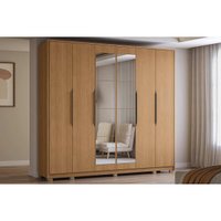 Guarda Roupa Casal 6 Portas (2 c/ Espelho) e 4 Gavetas c/ Pés CB01T581 Canela - Kappesberg