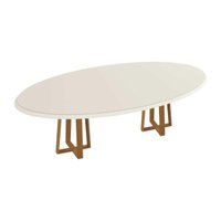 Mesa de Sala Jantar Elma Madeira Maciça c/ Tampo Madeirado c/ Vidro 180x105cm Carvalho/Off White - Kappesberg