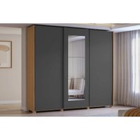 Guarda Roupa Casal 3 Portas de Correr (1 c/ Espelho) e 4 Gavetas c/ Pés CB01T582 Canela/Grafite - Kappesberg