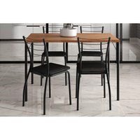 Sala de Jantar Completa 1586 Aço c/ Tampo Madeirado 120x80cm e 4 Cadeiras 1700 Preto/Freijo - Corano Preto - Carraro